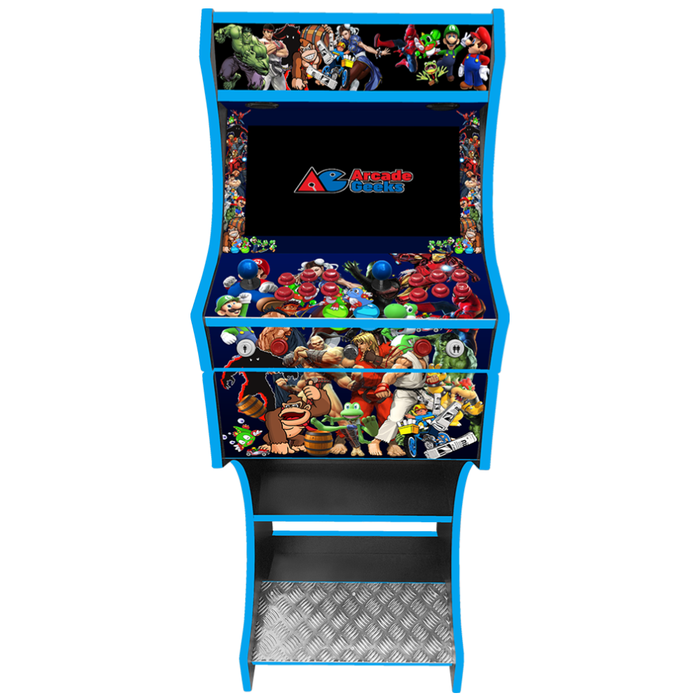Arcade Classics v2 streamlined two-player arcade cabinet with blue classic gaming artwork