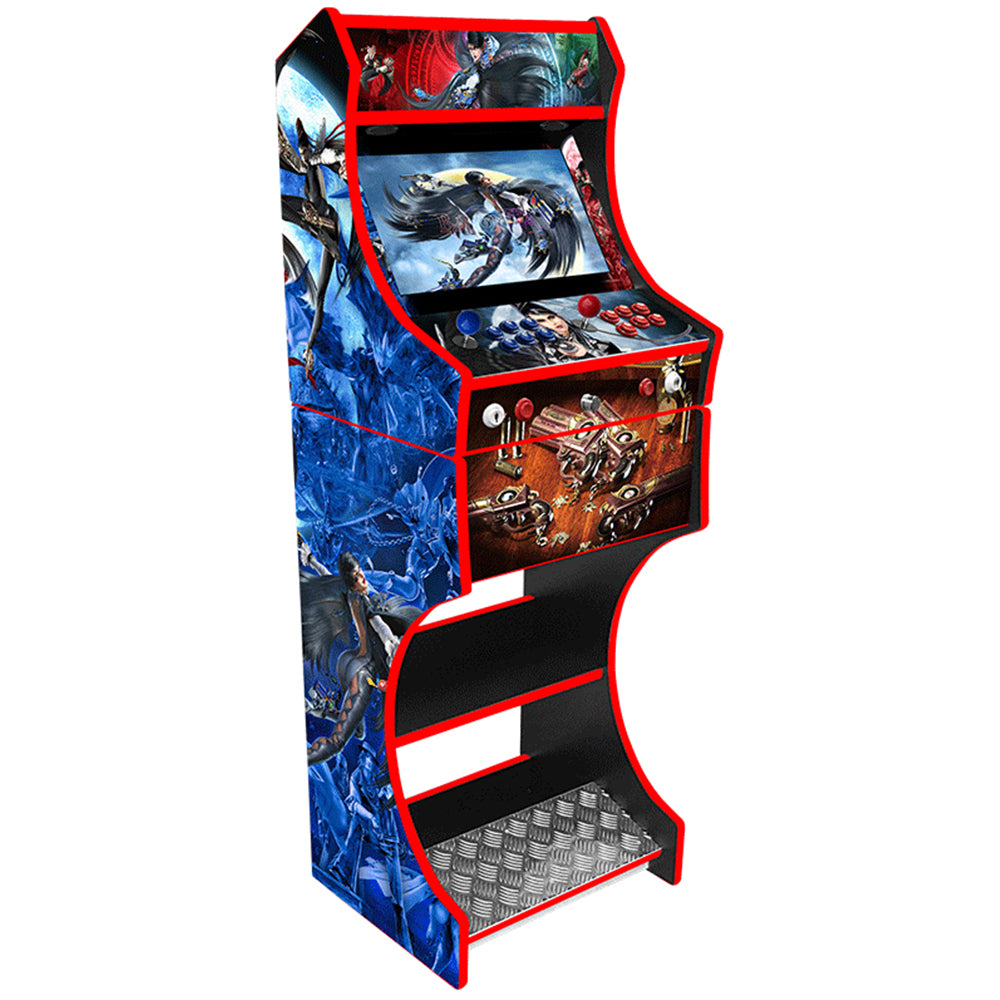 Bayonetta themed two-player arcade machine front angle