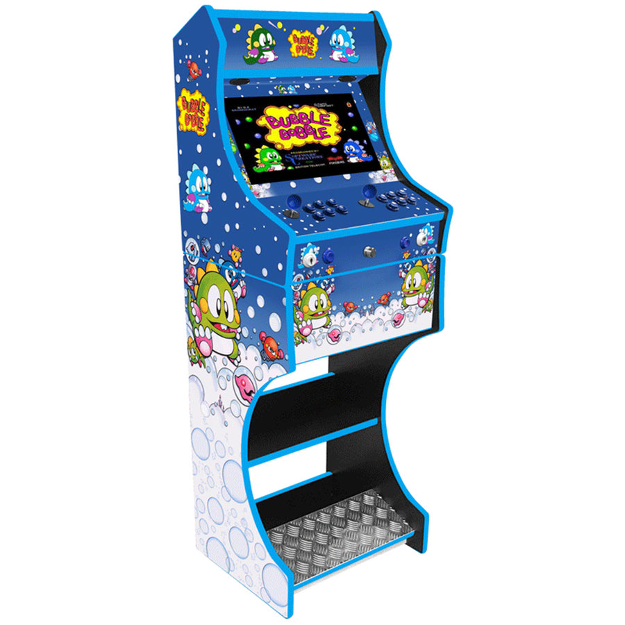 Bubble Bobble themed two-player arcade machine front angle