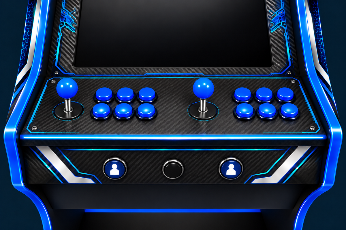 Arcade Geeks two-player control panel with six-button layouts