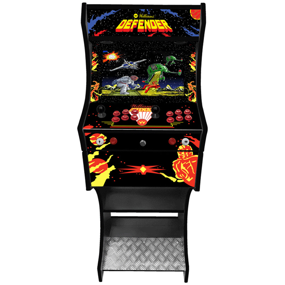 Defender themed two-player arcade machine front view