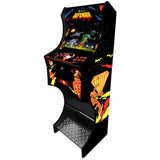 Defender themed two-player arcade machine side angle view