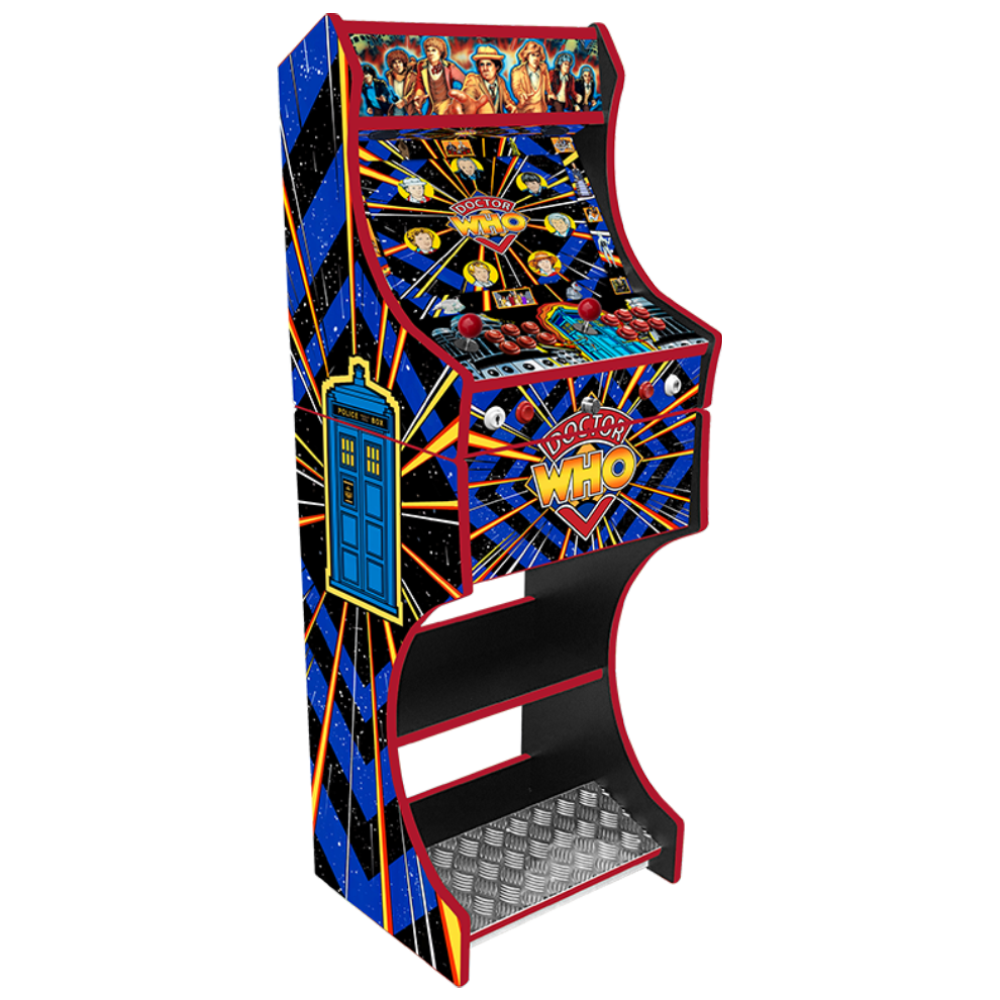 Doctor Who themed two-player arcade machine front angle view