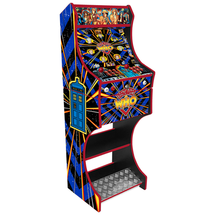 Doctor Who themed two-player arcade machine front angle view