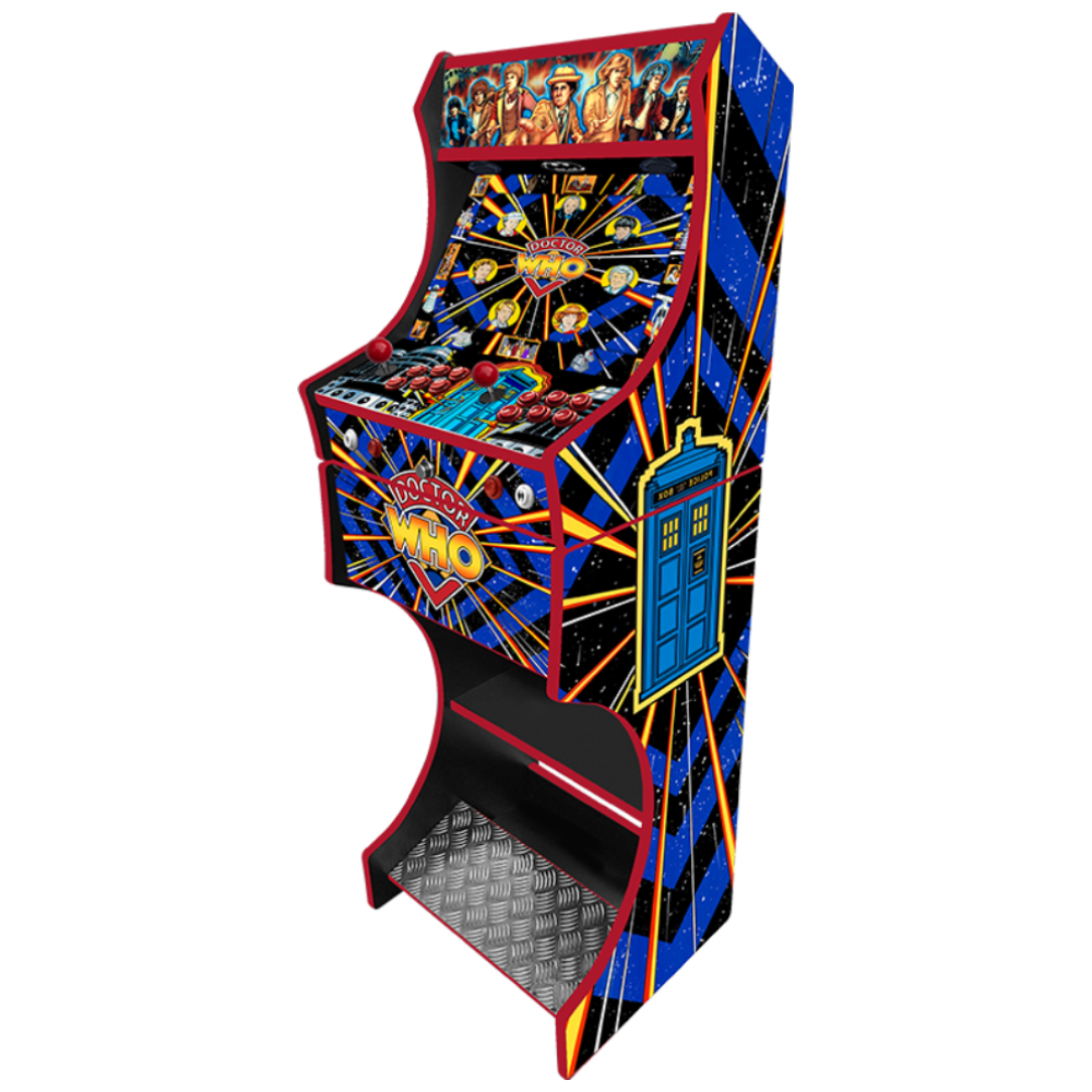Doctor Who themed two-player arcade machine side angle view