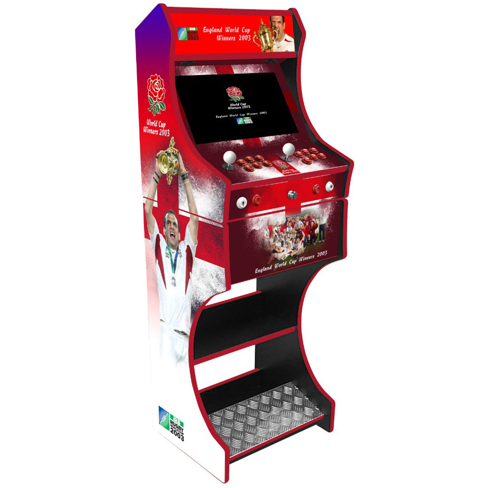 England Rugby World Cup themed two-player arcade machine front angle view