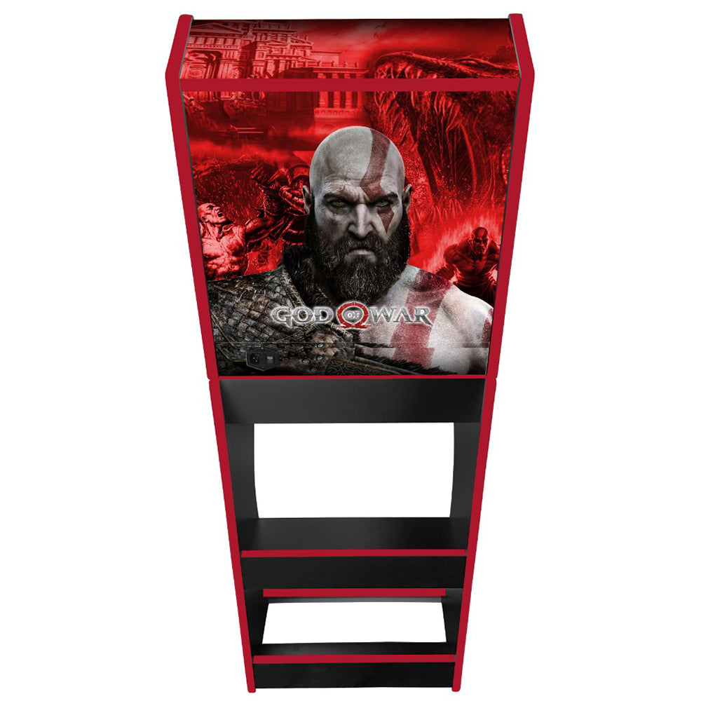 God of Wars v1 themed two-player arcade machine rear view