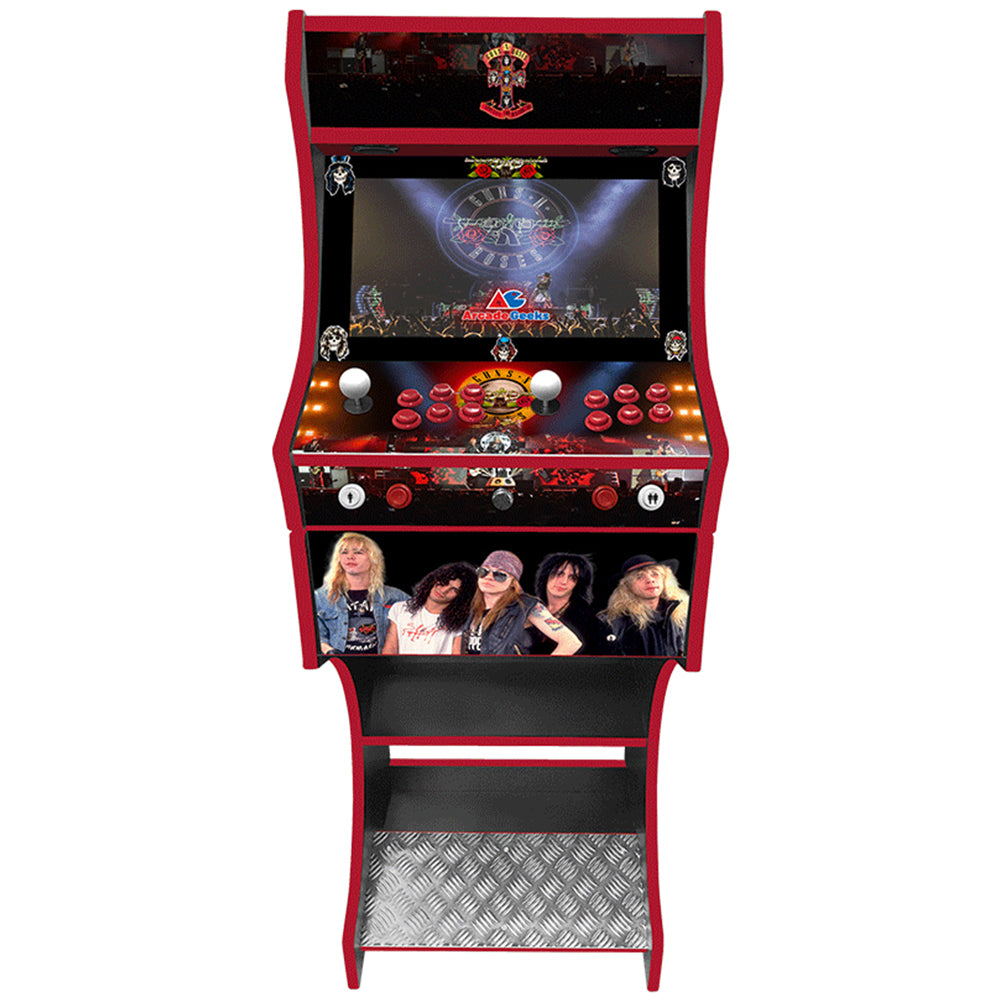 Guns and Roses themed two-player arcade machine front view