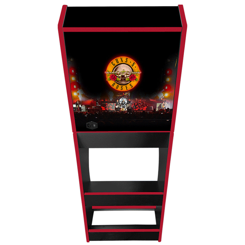 Guns and Roses themed two-player arcade machine rear view