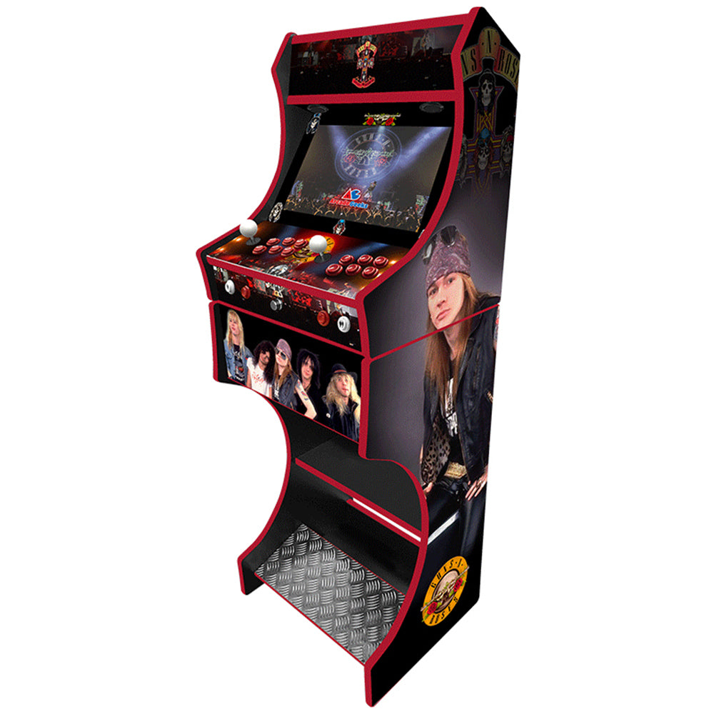 Guns and Roses themed two-player arcade machine side angle view