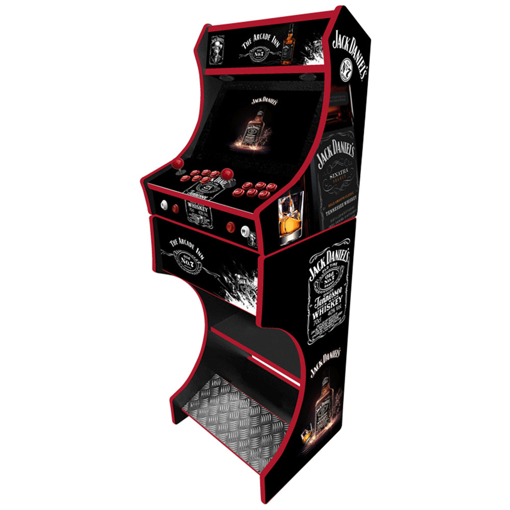 Jack Daniels themed two-player arcade machine side angle view