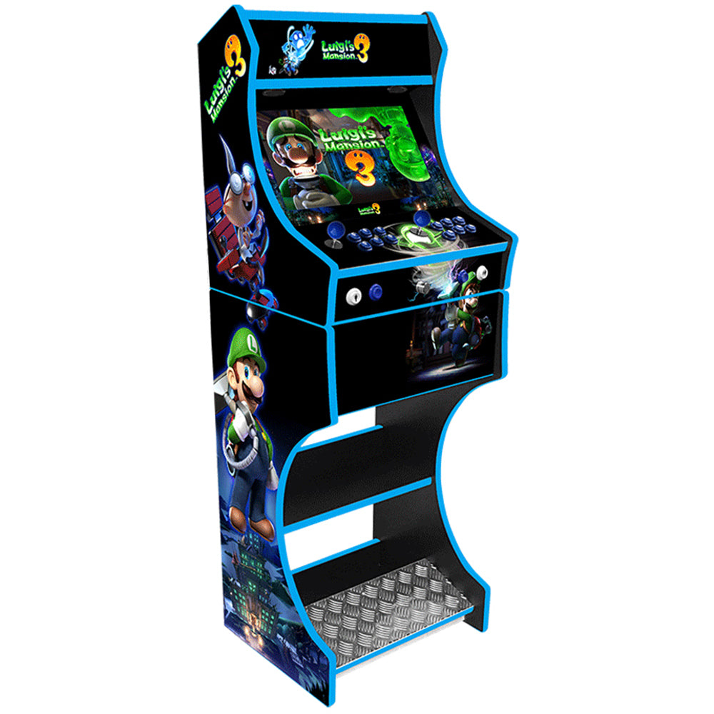 Luigi's Mansion themed two-player arcade machine front angle view