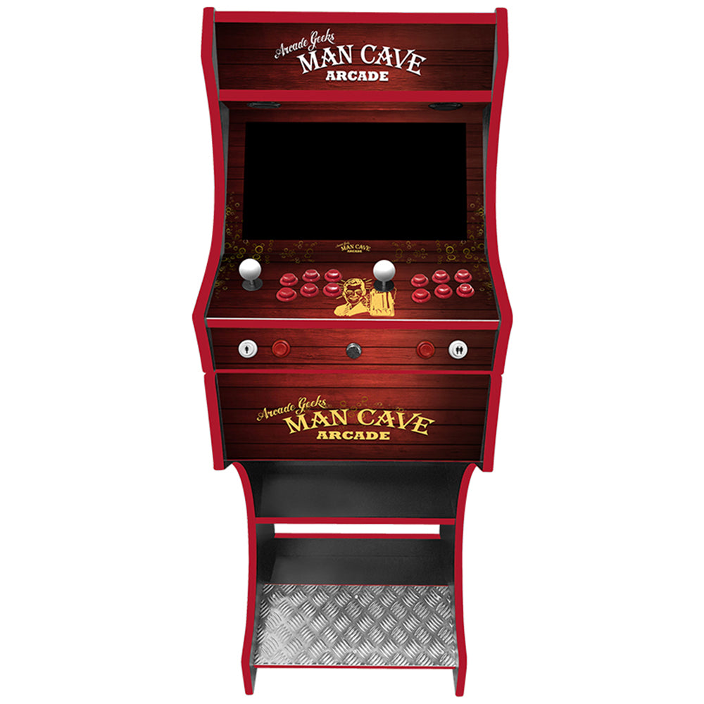Mancave themed arcade cabinet left side view