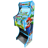 Mario and Luigi themed two-player arcade machine side angle view