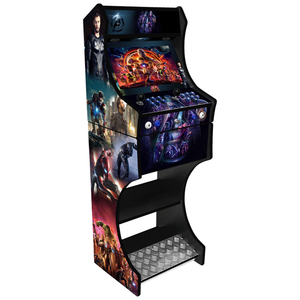 Marvel Infinity Wars themed two-player arcade machine front angle view