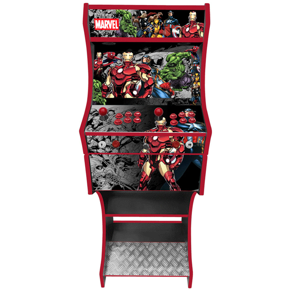 Marvel themed two-player arcade machine front view