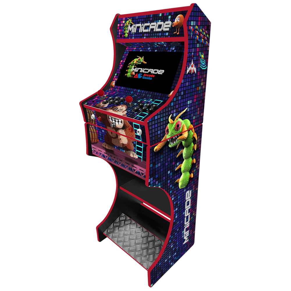 Minicade themed two-player arcade machine side angle view
