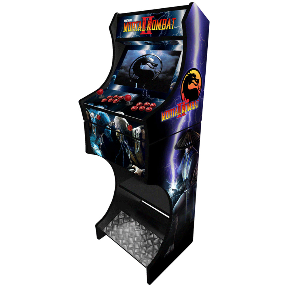 Mortal Kombat themed two-player arcade machine side angle view