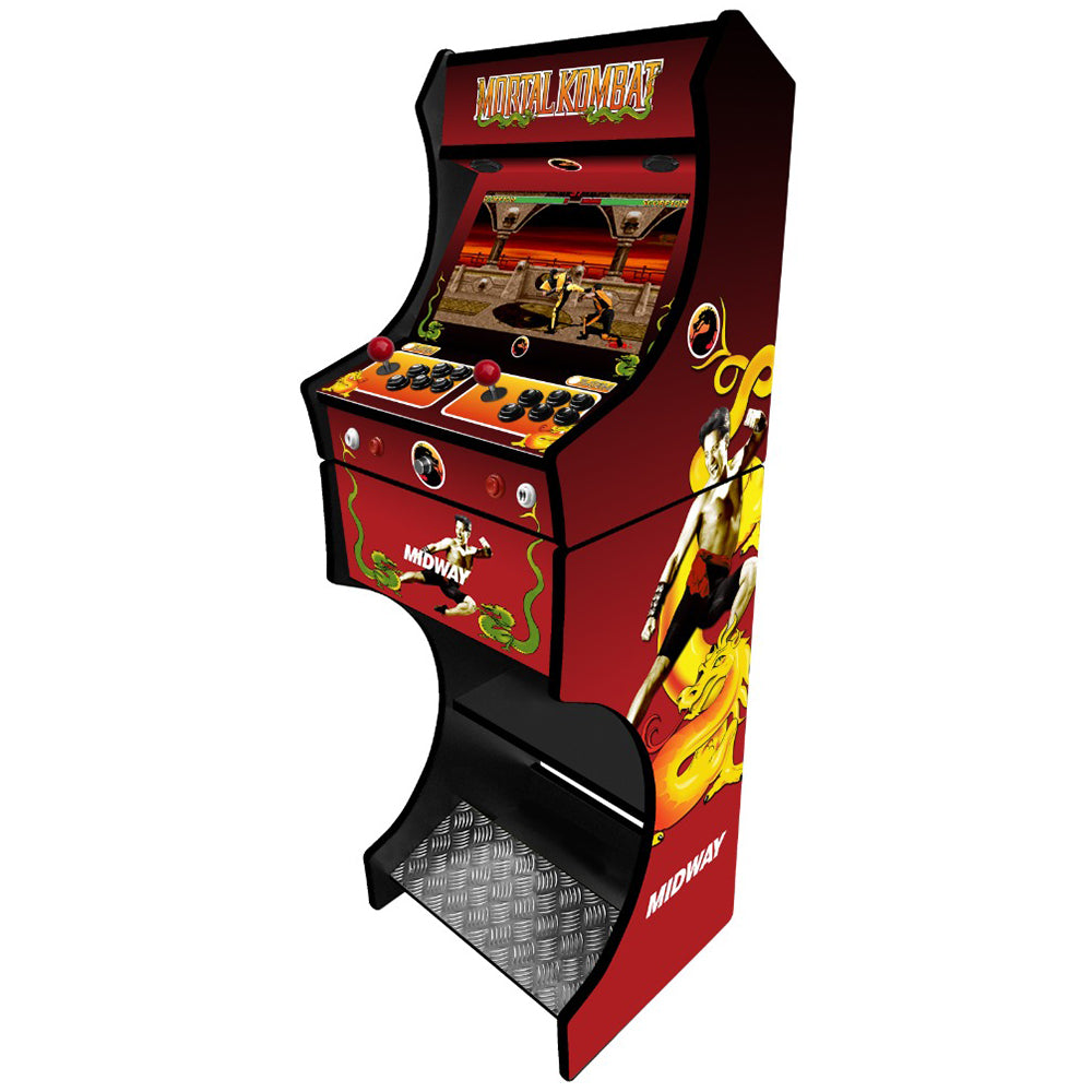 Mortal Kombat v1 themed two-player arcade machine side angle view