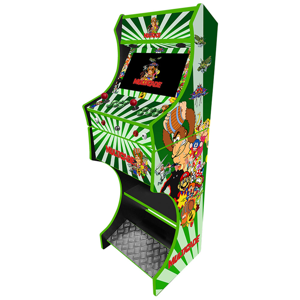 Multicade v1 themed two-player arcade machine side angle view