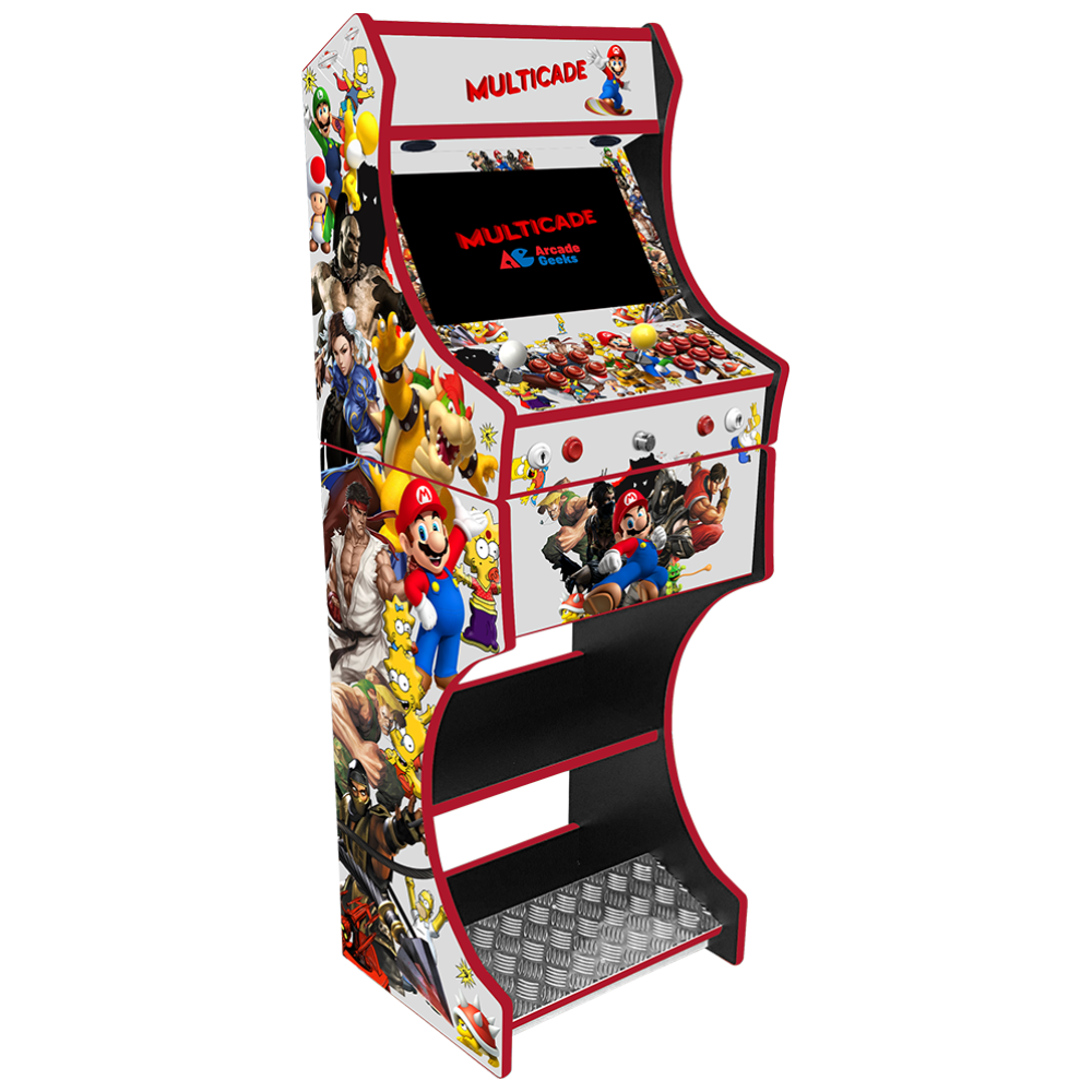 Multicade v2 themed two-player arcade machine front angle view