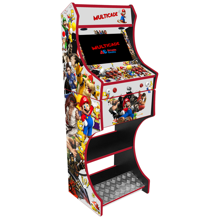 Multicade v2 themed two-player arcade machine front angle view