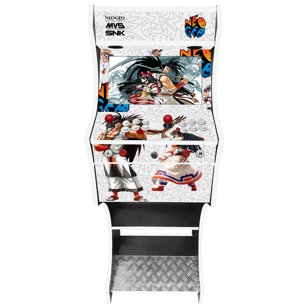 Neo Geo themed arcade cabinet left side view