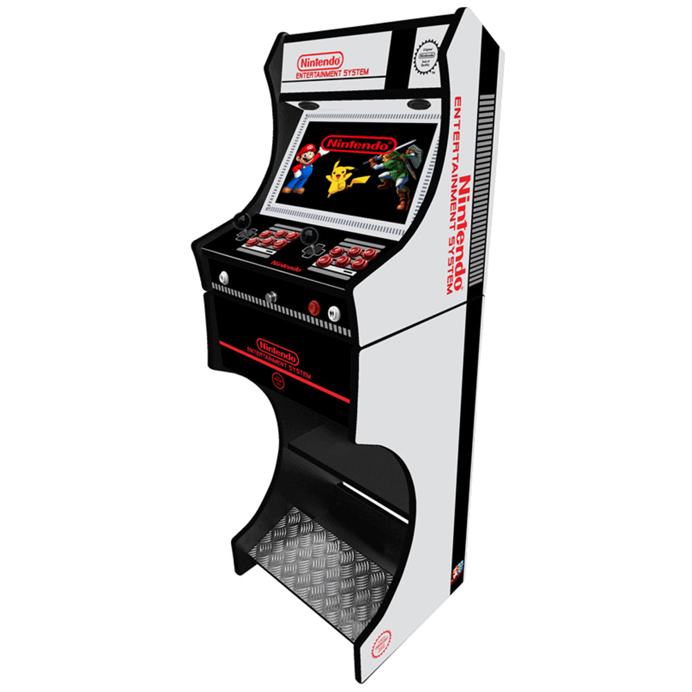 NES themed arcade machine control panel close-up