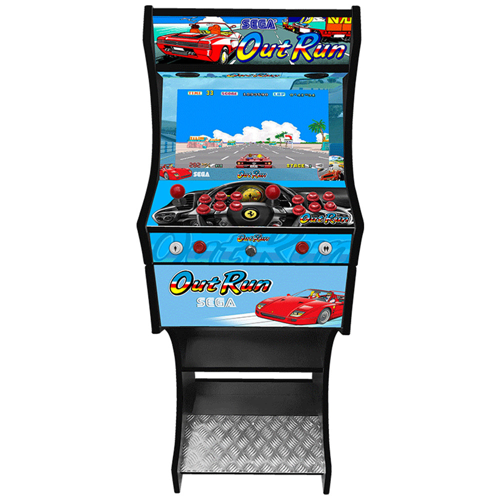 Outrun v1 themed arcade cabinet left side view