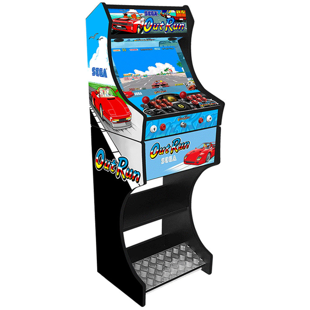 Outrun v1 themed two-player arcade machine front view