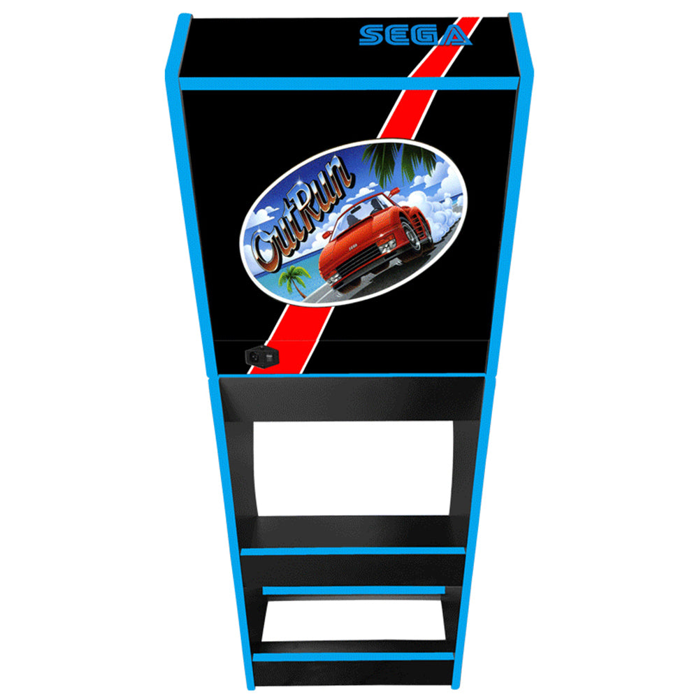 Outrun v2 themed arcade cabinet right side view