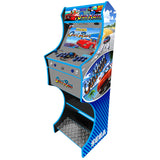 Outrun v2 themed arcade machine control panel close-up