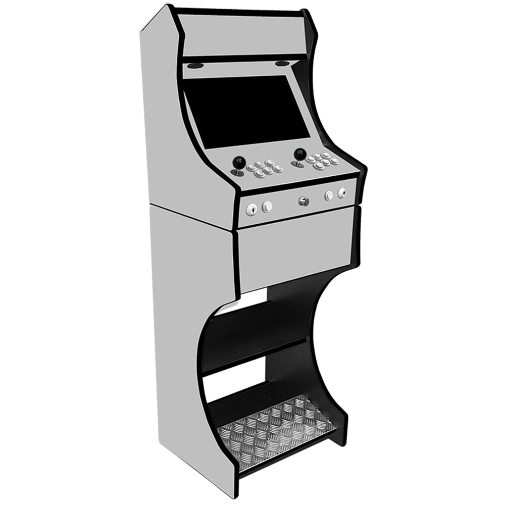 Plain grey two-player arcade machine front angle view