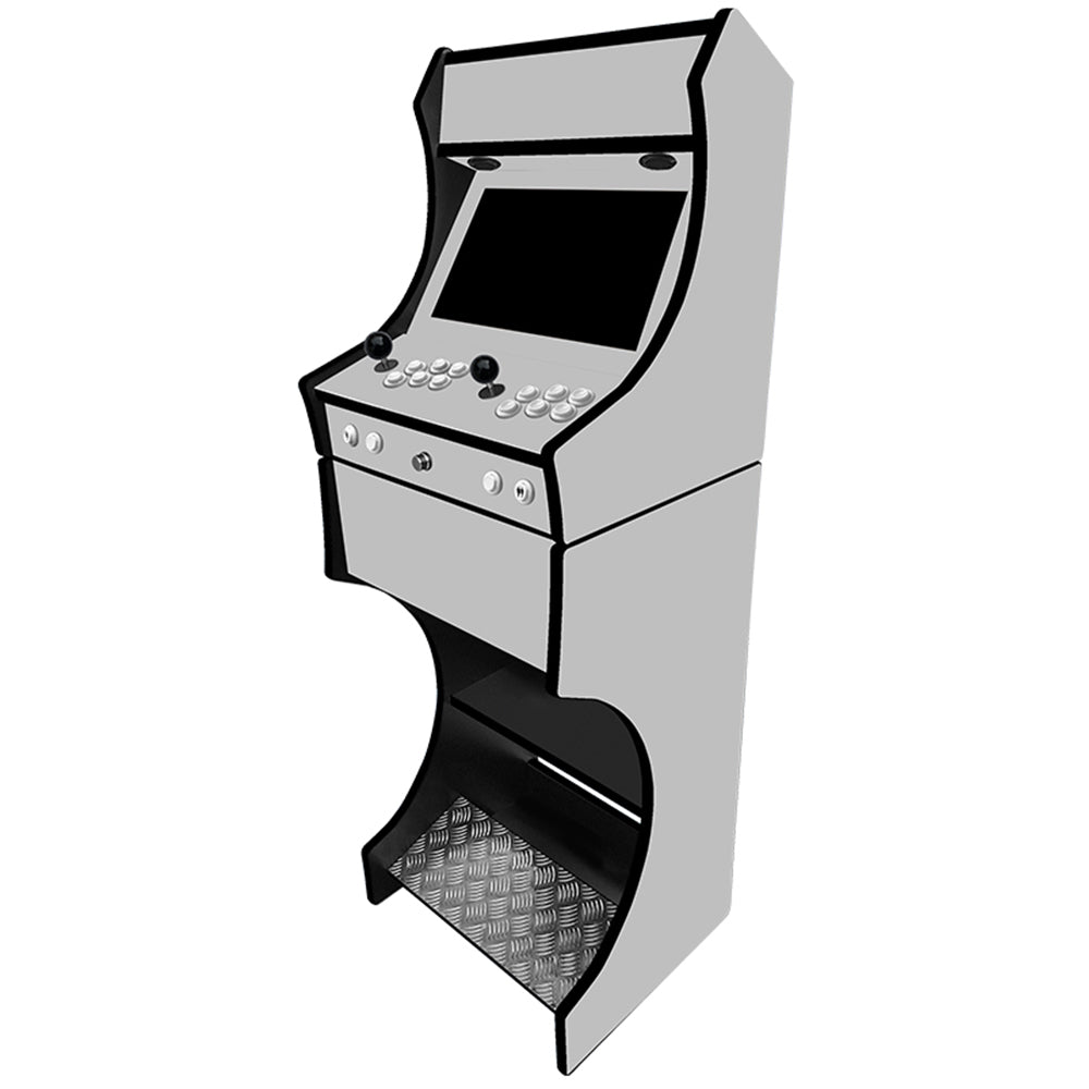 Plain grey two-player arcade machine side angle view