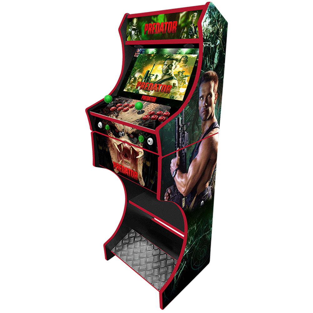 Predator themed arcade machine control panel close-up