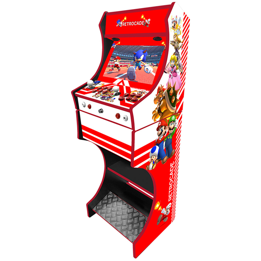 Retrocade v2 themed two-player arcade machine side angle view
