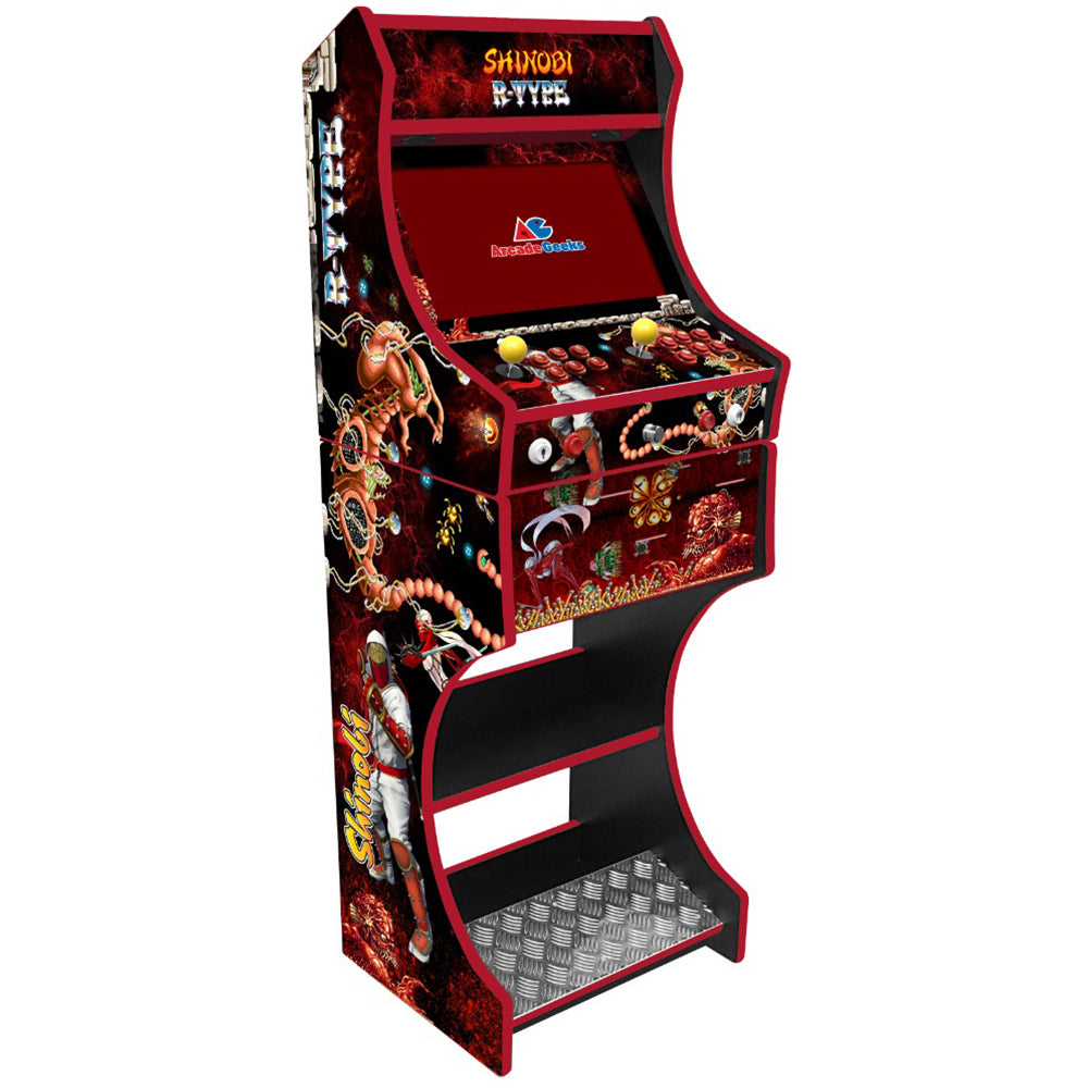 Shinobi vs R-Type themed two-player arcade machine front angle view