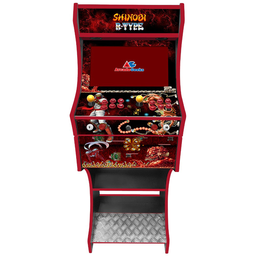 Shinobi vs R-Type themed two-player arcade machine front view