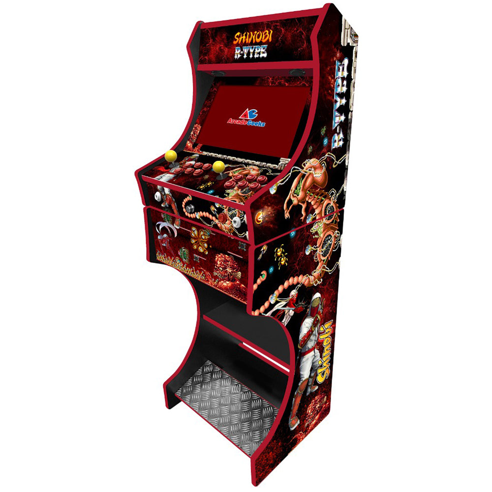 Shinobi vs R-Type themed two-player arcade machine side angle view