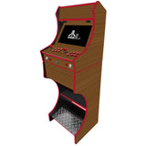 Wooden effect arcade machine control panel close-up