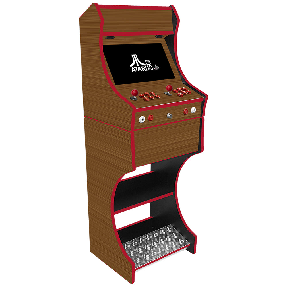 Wooden effect two-player arcade machine front view