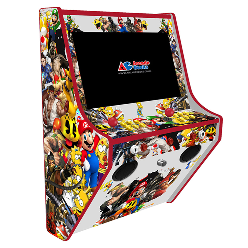 Multicade wall-mounted two-player arcade machine front-left view