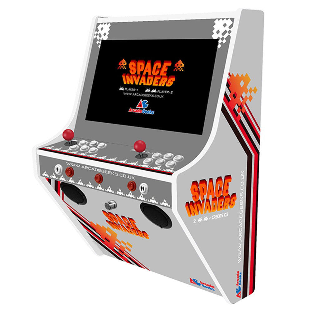Space Invaders Pixels wall-mounted two-player arcade machine front-right view